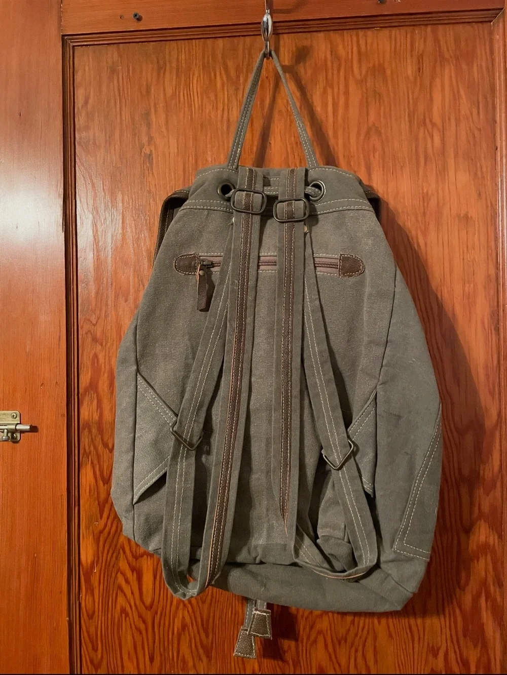 Canvas Flap Backpack in Olive Green with White Print